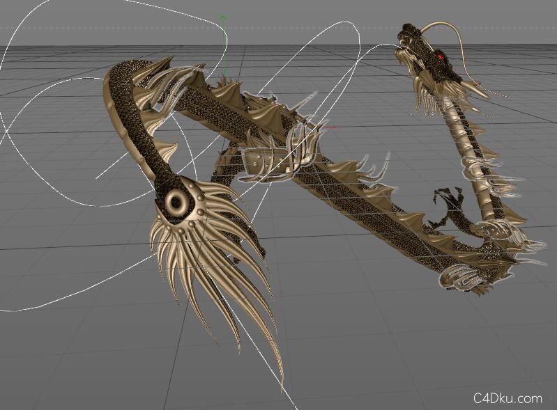 C4D制作金龙3D模型带材质与路径动画