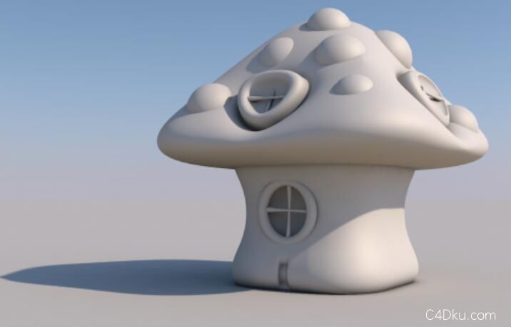 c4d建模3d卡通蘑菇屋房子