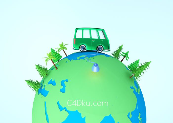 c4d结合octanerender插件制作创意低面体地球绿色汽车出行