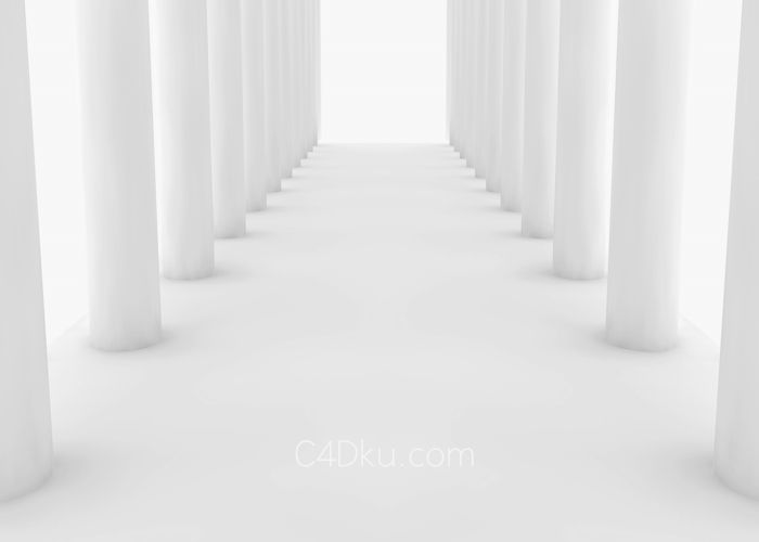 白色水泥c4d材质建筑走廊立体创意空间场景