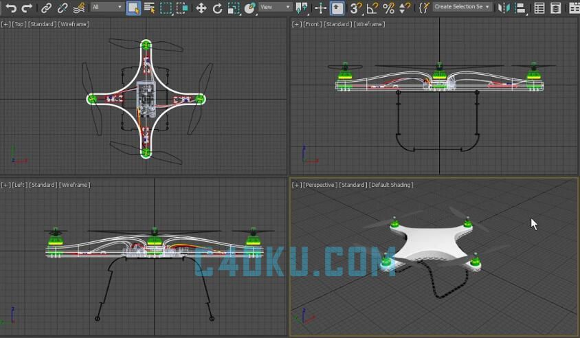 3ds max手机app无线遥控四驱扇叶智能无人机高空4k航拍建模教程