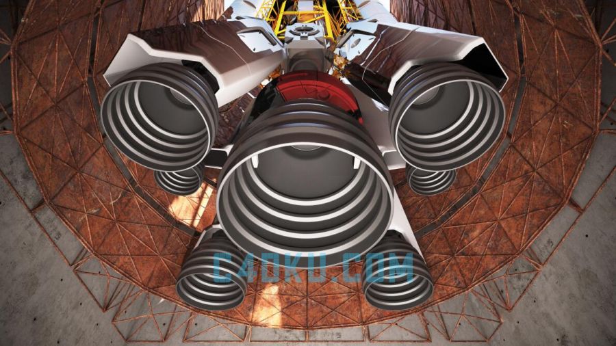 3dsmax2018建模科幻机械火箭发动机器强力火焰喷射口助推器3d模型