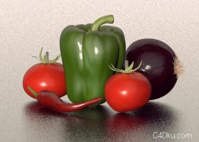 C4D蔬菜模型有西红柿辣椒青椒洋葱
