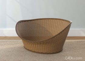 C4D木材质精细竹篮模型