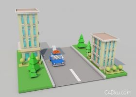 C4D制作3D卡通街道场景