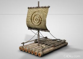 C4D制作木筏船3D