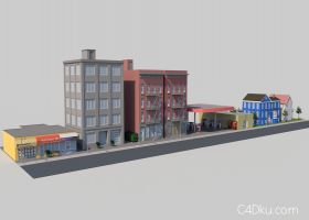 C4D房子低面卡通街边商店模型 
