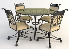 C4D时尚3D四人桌玻璃桌