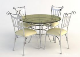 C4D不锈钢3D玻璃桌椅