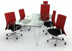 C4D办公室会议玻璃桌椅