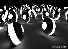 C4D黑白色的玻璃质感发光小球