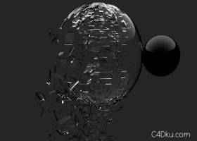 C4D创意玻璃透明的圆球破碎效果