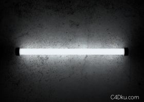 C4D创意混凝土墙上的发光白色灯管效果