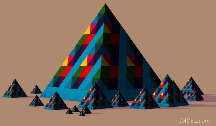 c4d创意彩色三角形组成金字塔形状