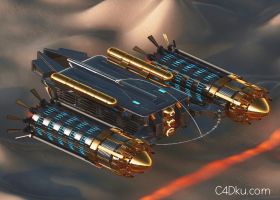 C4D创意科幻月球金属质感飞船模型效果