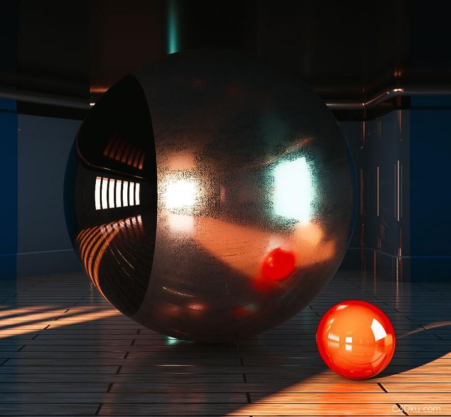 cinema4d室内空间金属反射球