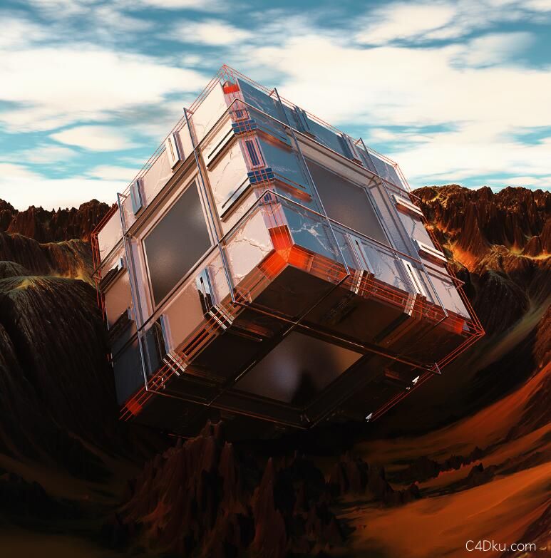 cinema4d外星上的立方体静帧造型