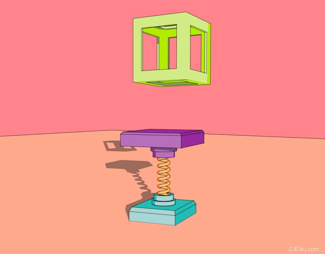 c4d卡通3d炫彩方块弹簧弹跳效果动画