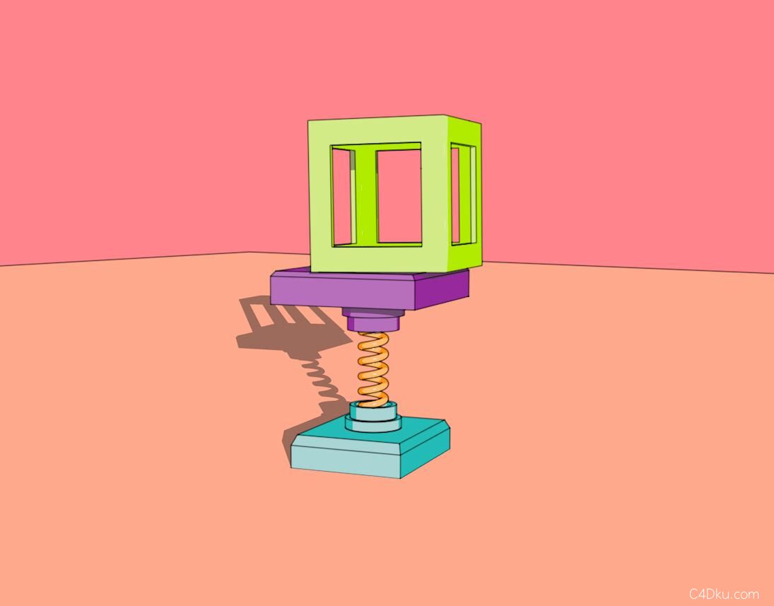 c4d卡通3d炫彩方块弹簧弹跳效果动画