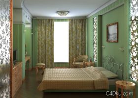 C4D绿色风格现代卧室渲染