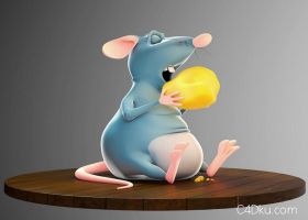 Cinema4D卡通偷吃粮食的3D老鼠