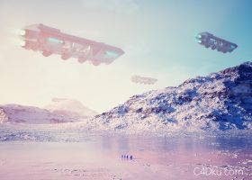 C4D雪山场景外星球飞船创意