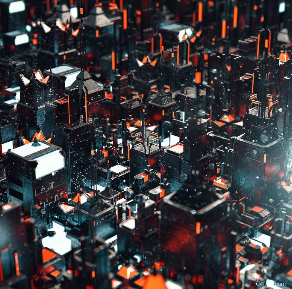 c4d朋克城市科幻金属城