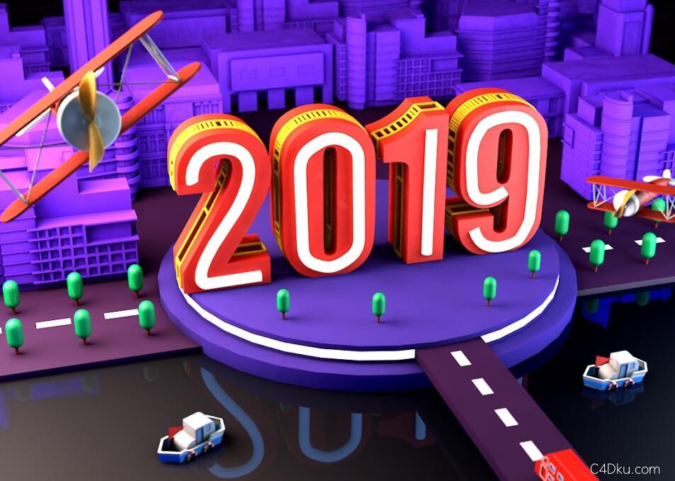 cinema4d炫彩三维2019立体艺术字海报场景