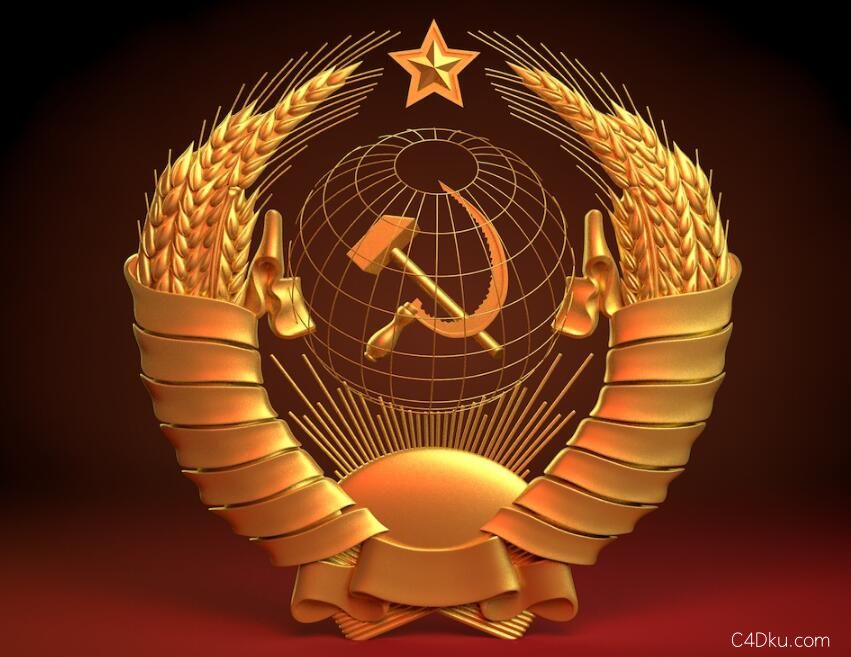 c4d黄金质感立体党徽三维徽标