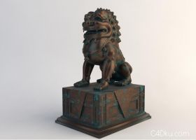 Cinema4D创意三维铜狮雕塑