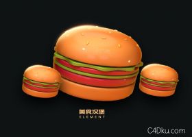 C4D创意高精度卡通三维食物汉堡装饰元素