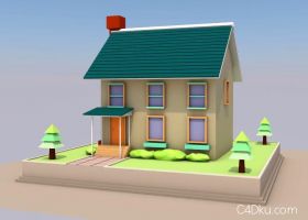 C4D软件制作一栋室外场景卡通房屋视频教程