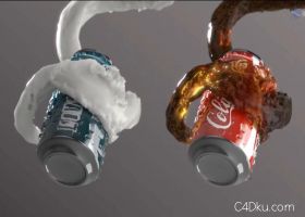 C4D制作易拉罐水花流体特效教学素材
