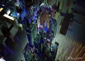 C4D创建科幻炫彩无人城案例场景建模教程
