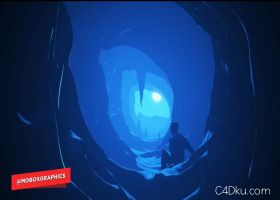 C4D设计科幻单元阴影蓝光无底洞穴场景教程