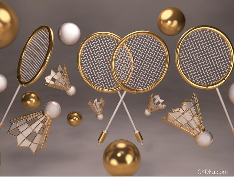 c4d羽毛球健身器材元素3d资源下载-c4d库