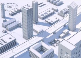 C4D建造一座高楼大厦繁华城市街道场景教材