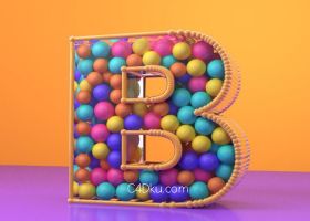 C4D建模制作彩色小球汇聚字母B容器框架