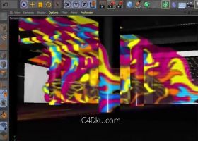 C4D制作相机3D模型迷彩图案映射动画效果场景