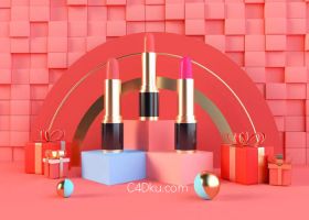 C4DOctane建模制作红色喜庆礼物盒化妆品包装
