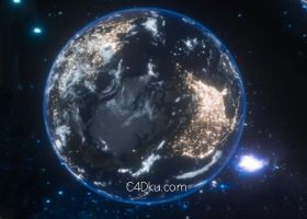 C4D与Octane渲染场景太空中神奇旋转的地球