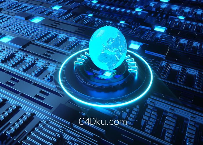 c4d结合octane渲染插件建模金属全息悬浮3d科技能量星球