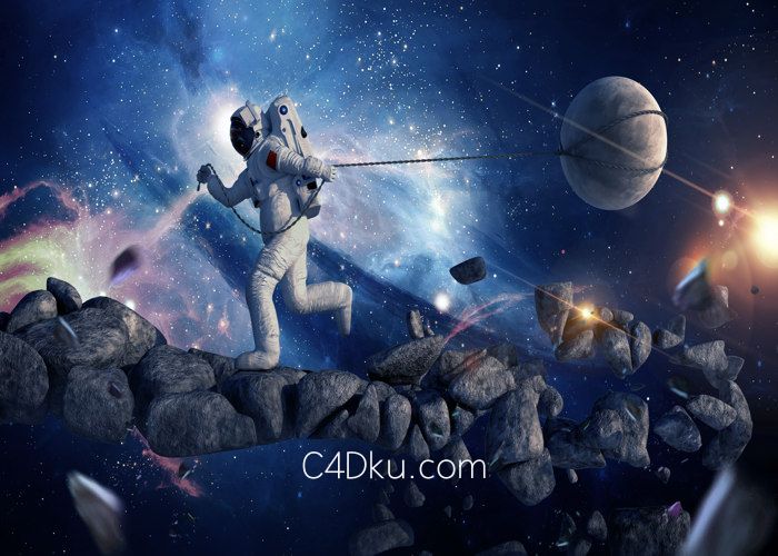 c4d建模制作影视后期电影合成三维特效场景宇航员拖拽住星球