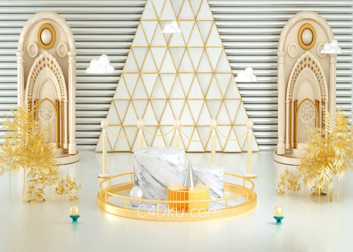 金色质感三维大气电商C4D广告淘宝宣传3D立体背景