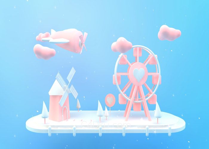 粉蓝系列创意卡通小清新摩天轮风车3D游乐园