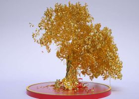 C4D结合Octane渲染高精度材质招财生机勃勃黄金大树