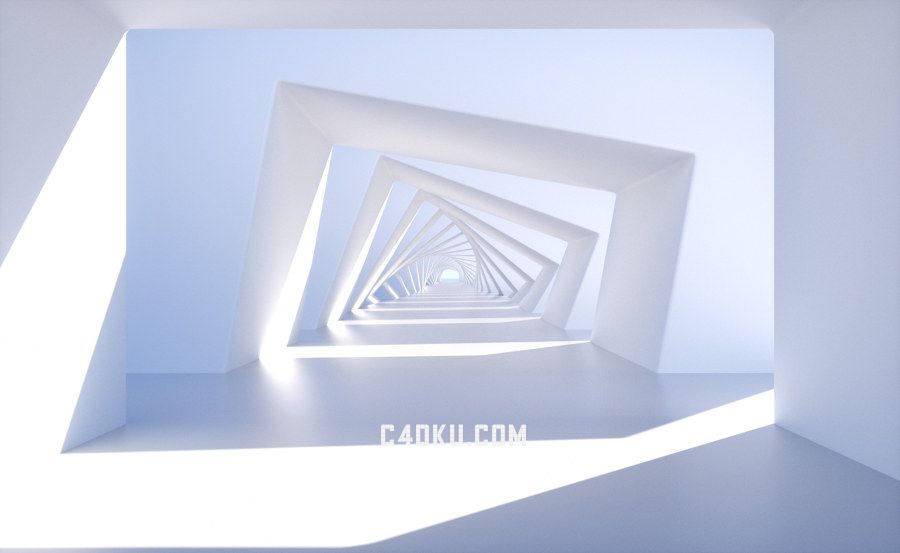 c4d制作商务大气几何多边形抽象建筑延伸空间