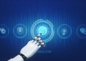C4D建模智能AI机械手触控科技指纹识别解锁安全程序芯片电路板