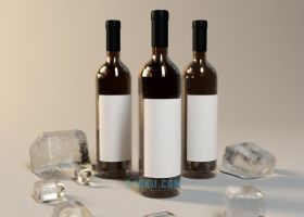 Cinema4D结合Octane渲染器插件制作夏天透明冰块玻璃葡萄红酒瓶