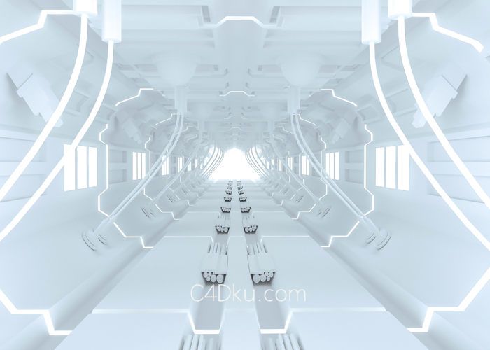 c4d结合octane制作白色空间收缩抽象科技感场景